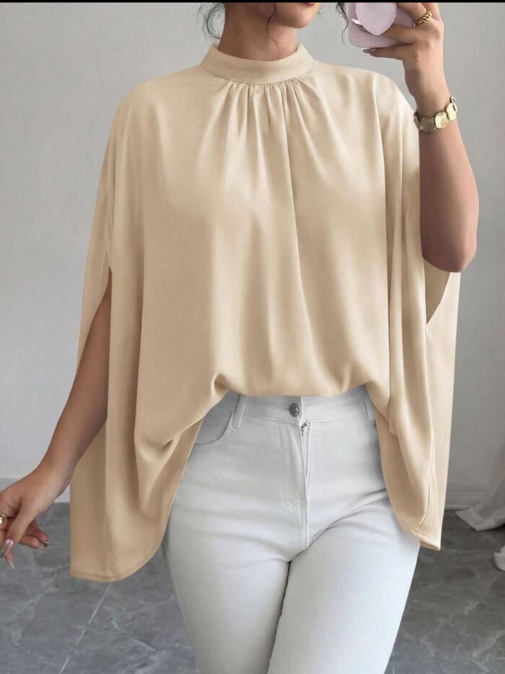 Elegant Beige Women's Draped Top
